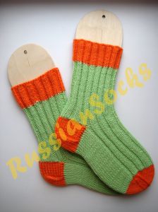Купить вязаные носки в резинку, салатовые носки, оранжевые носки, апельсиновые носки